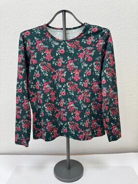 L.L.Bean Women’s Large Floral Long Sleeve Supima Cotton Shirt Green Pink